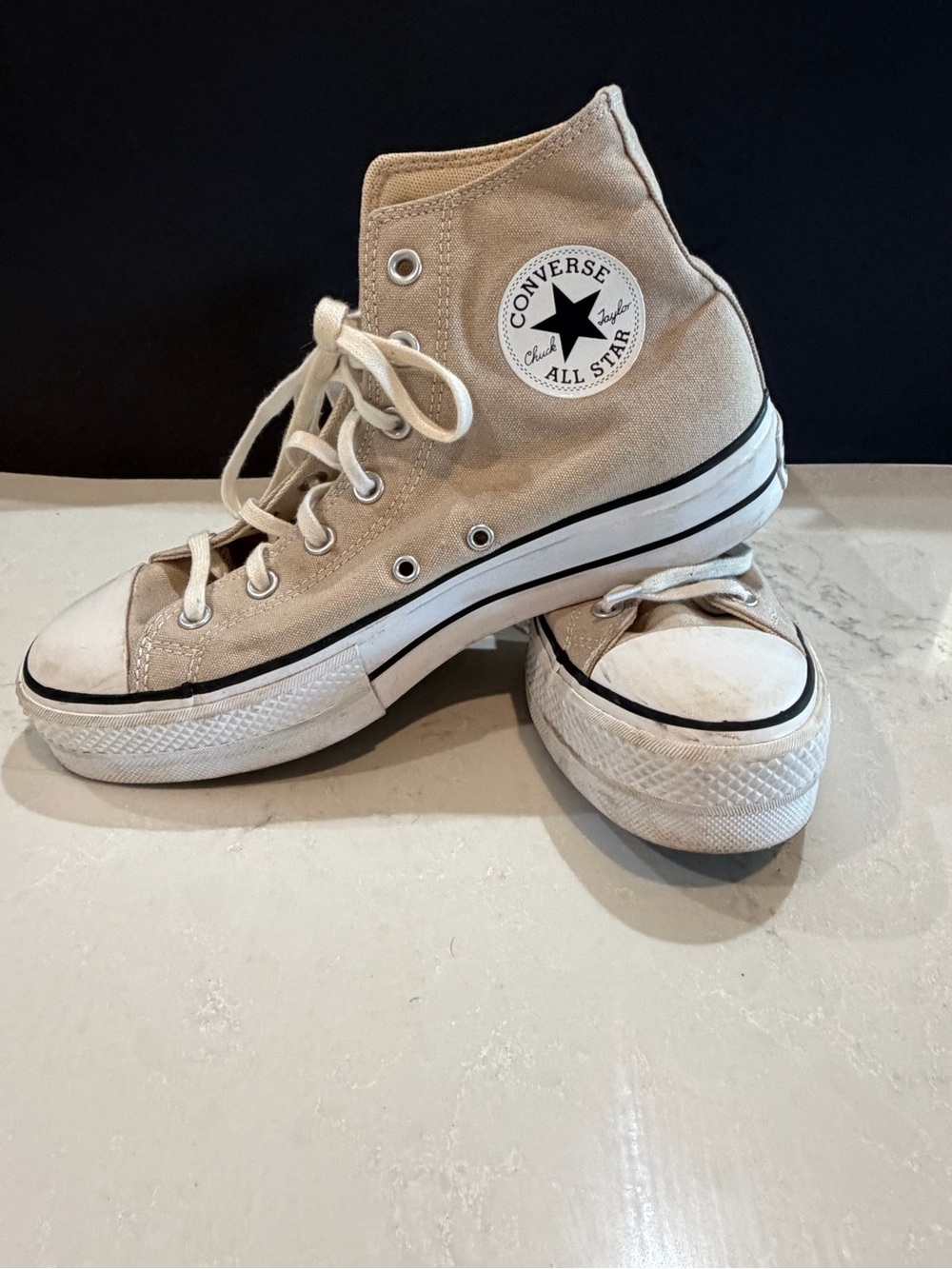 Converse All Star High-Top Platform Sneakers in Beige Canvas